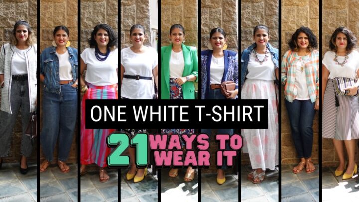 a white t-shirt styled in multiple ways